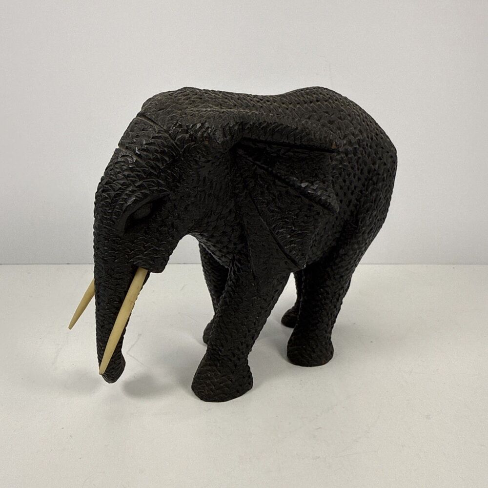 Elephant Carved Wooden Figurine 5.5" Long - Elegant
